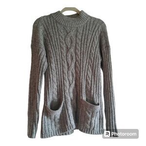 Abercrombie & Fitch A&F Cable Mock Neck Dark Gray Sweater Top